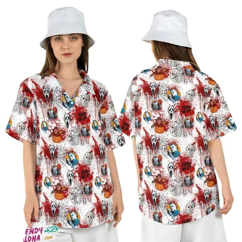 Horror characters bloody halloween pennywise freddy ghostface hawaiian shirt 1