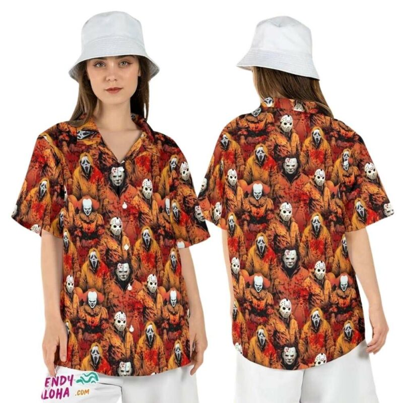 Horror characters movie killers pennywise jason hawaiian shirt 1