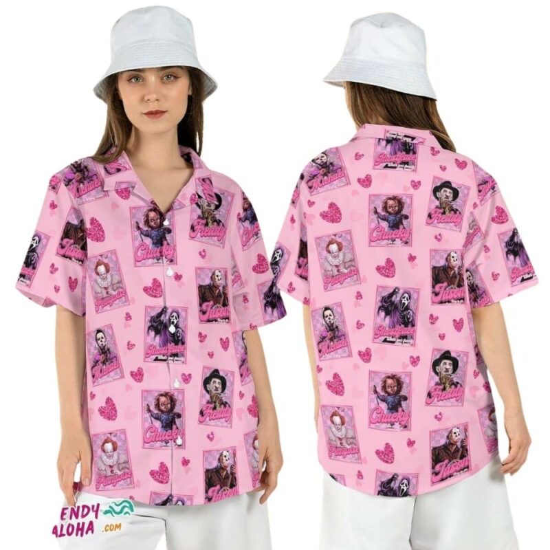 Horror movie characters tarot pink hawaiian shirt 1