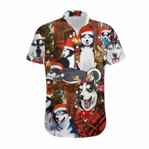 Huskies Enjoying A Christmas Scene Hawaiian Shirt
