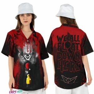 IT Movie Pennywise Clown We All Float Down Here Halloween Hawaiian Shirt