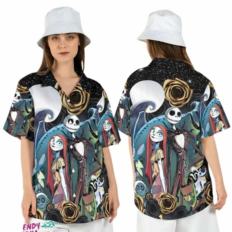 Jack sally nightmare before christmas halloween hawaiian shirt 1