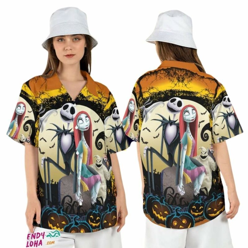 Jack sally nightmare before christmas town halloween hawaiian shirt 1