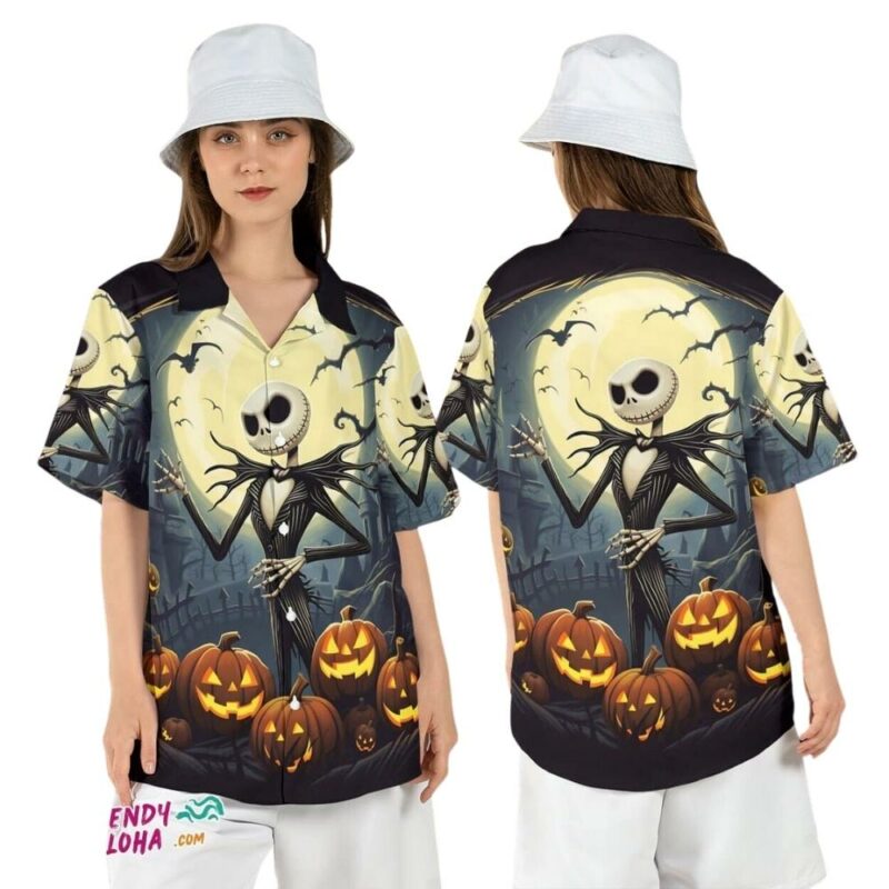 Jack skellington halloween jack o lantern pumpkins hawaiian shirt 1
