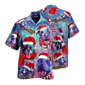 Jolly Santa Joined By Playful Pitbull Hawaiian Shirt
