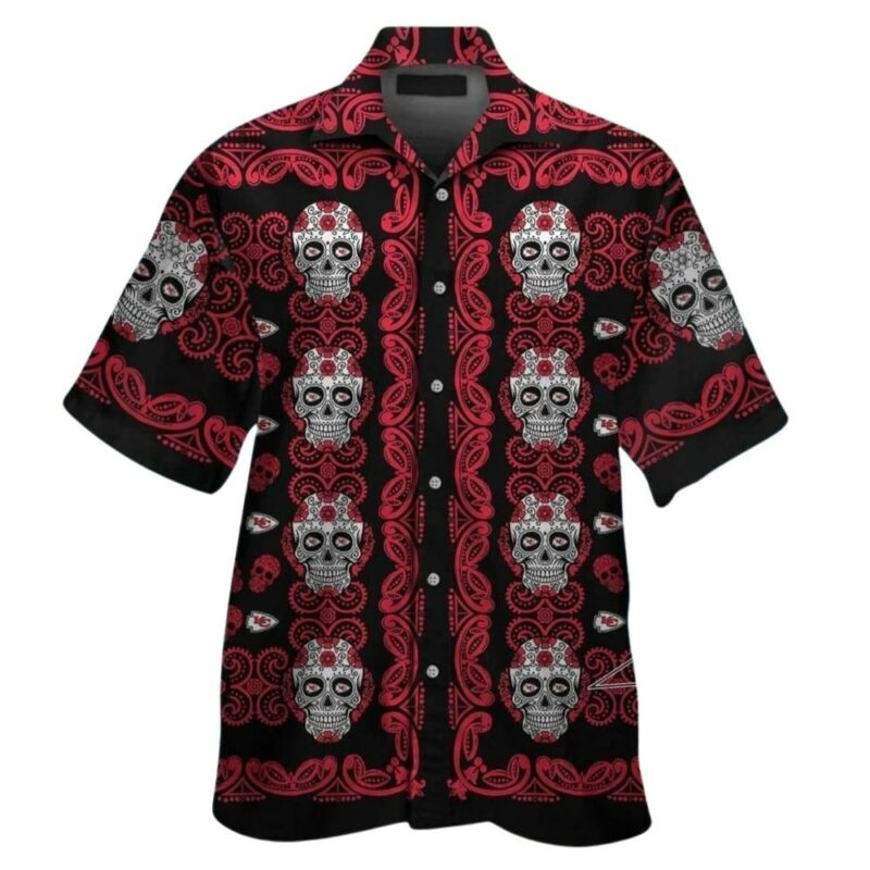 Kansas city chiefsskull floral tropical hawaiian shirt 1