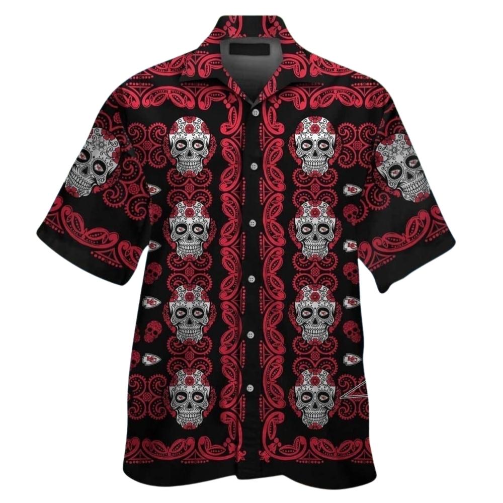 Kansas city chiefsskull floral tropical hawaiian shirt 1
