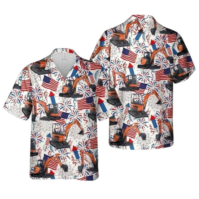 Kubota excavator for 4th of july hawaiian shirt 1