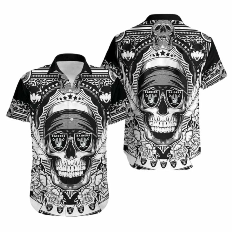 Las vegas skull black white hawaiian shirt 1