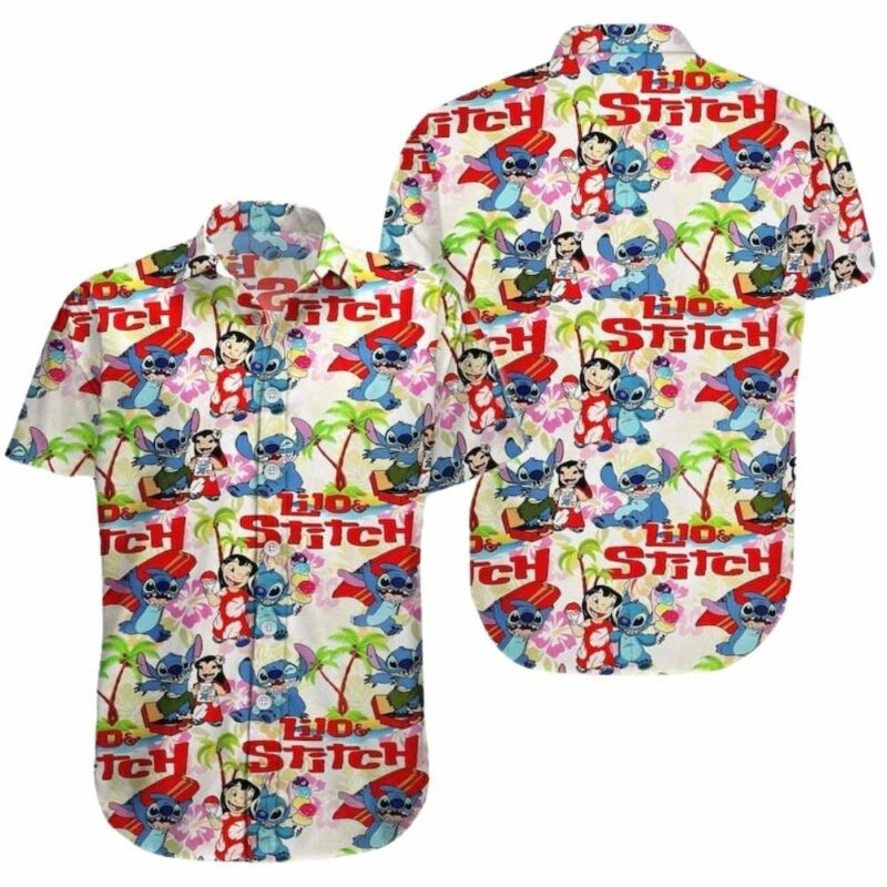 Lilo and stitch coconut and flower pattern tropical hawaiian shirt 1