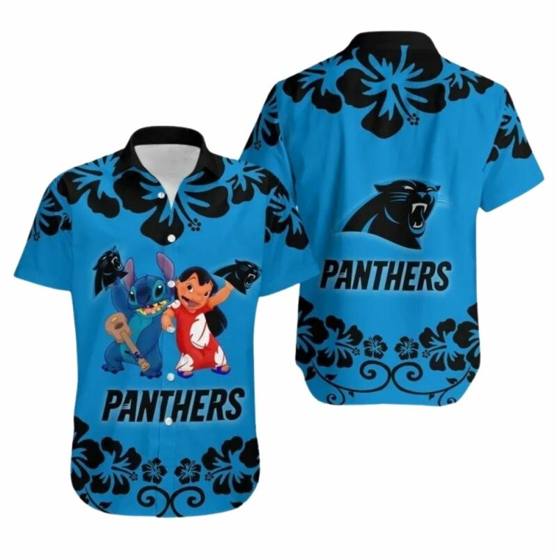 Lilo and stitch dance panthers floral tropical hawaiian shirt 1