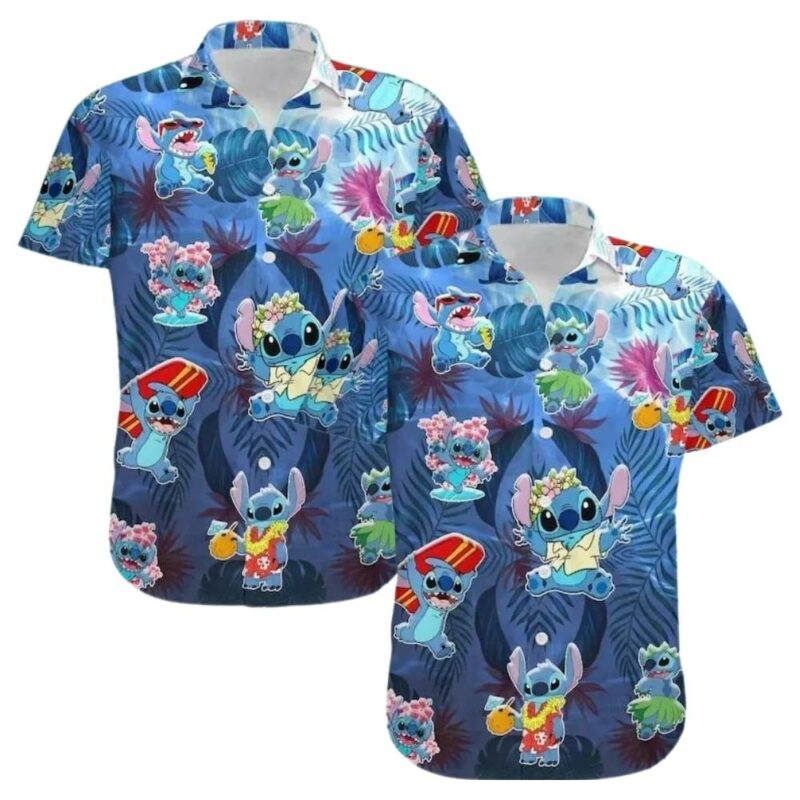 Lilo and stitch floral tropical summer beach hawaiian shirt 1