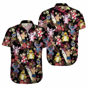 Lilo And Stitch Friends Floral Pattern Tropical Hawaiian Shirt