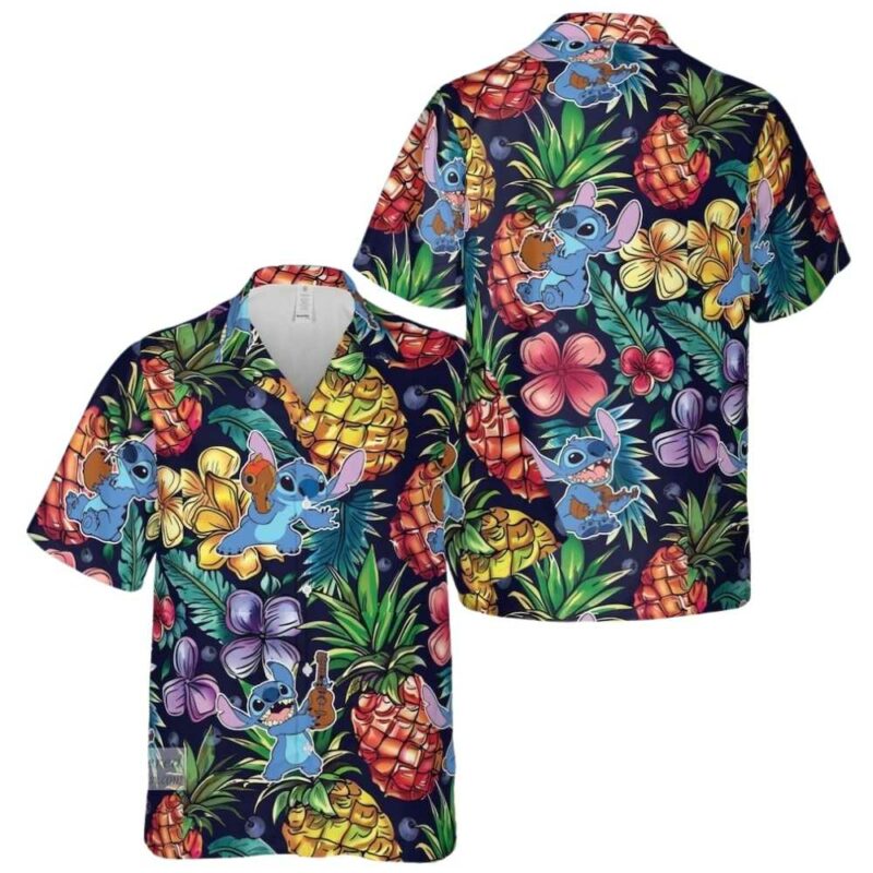 Lilo and stitch pineapple coconut and guitar tropical hawaiian shirt 1