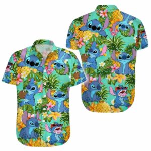 Lilo And Stitch Pinneapple Floral Tropical Hawaiian Shirt