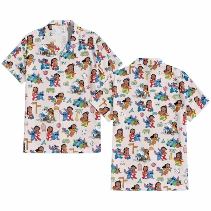 Lilo and stitch summer beach pattern hawaiian shirt 1