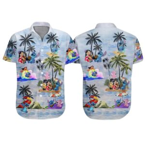 Lilo And Stitch Tropical Island Palm Tree Hawaiian Shirt