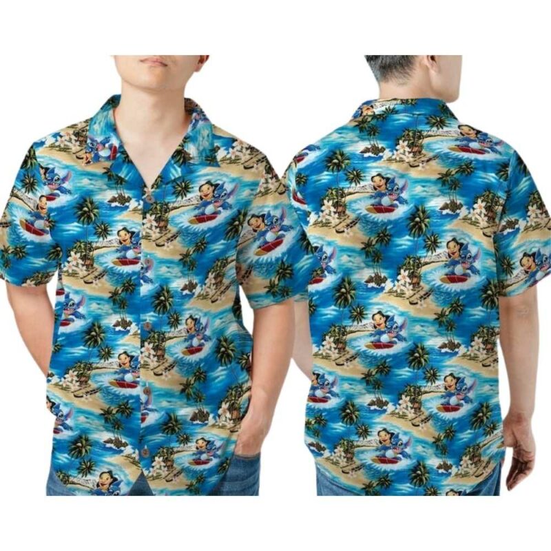 Lilo stitch surf island pattern hawaiian shirt 1