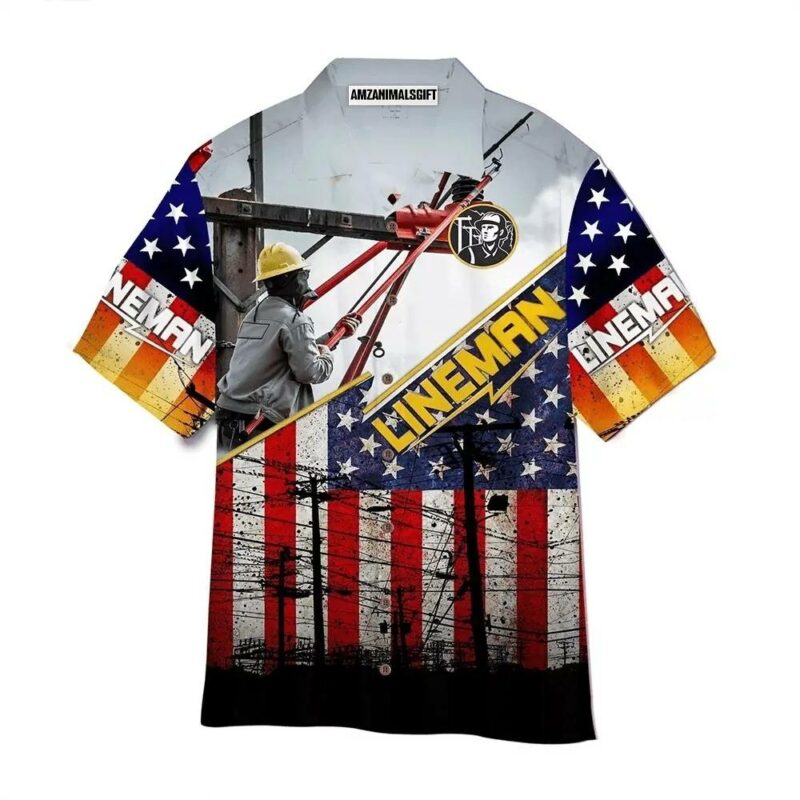 Lineman american flag patriotic hawaiian shirt 1