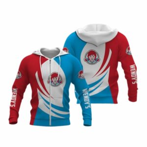 Logo Wendy's Blue White And Red All Over Print Hoodie