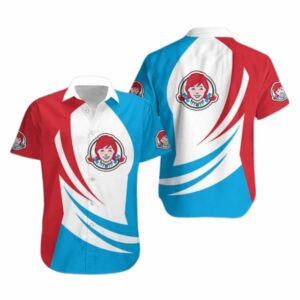 Logo Wendy's Blue White And Red Hawaiian Shirt