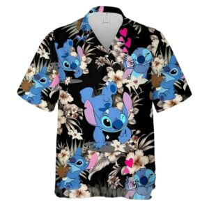 Lovely Stitch Disney Cartoon Graphics Hibiscus Hawaiian Shirt