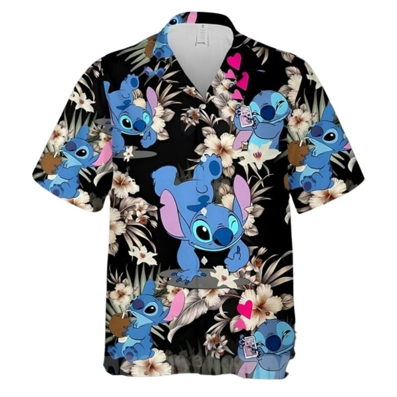Lovely stitch disney cartoon graphics hibiscus hawaiian shirt 1
