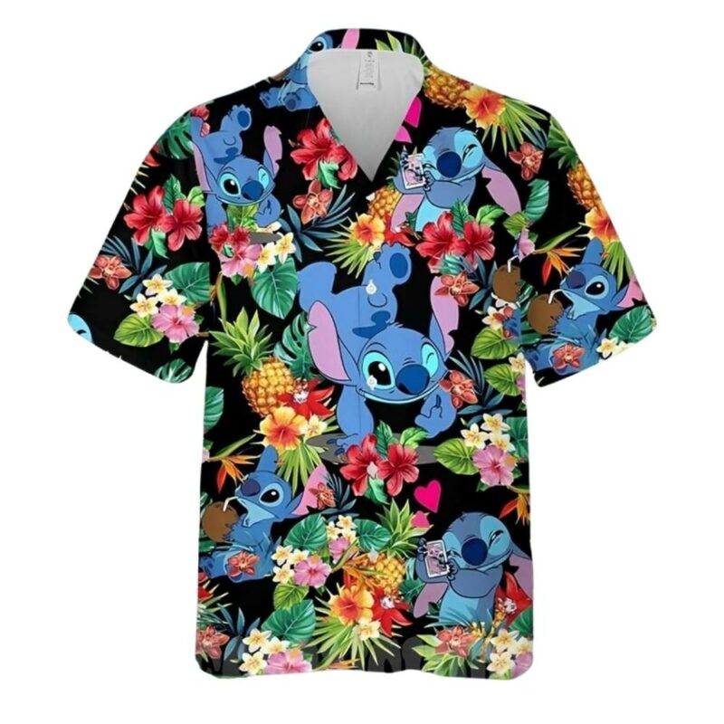 Lovely stitch disney cartoon graphics pineapple hawaiian shirt 1