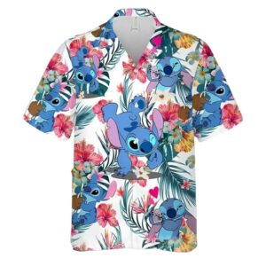 Lovely Stitch Disney Cartoon Graphics Red Hibiscus Hawaiian Shirt