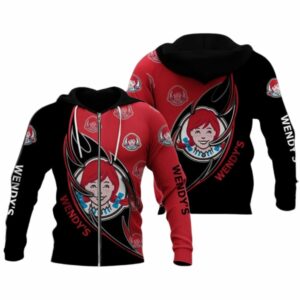 Many Logo Wendy's Black And Red All Over Print Hoodie