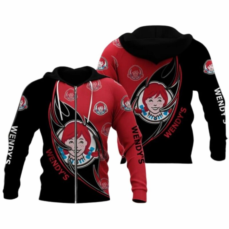 Many Logo Wendys Black And Red All Over Print Hoodie