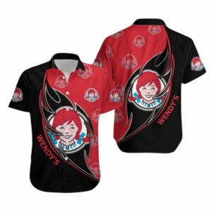Many Logo Wendy's Black And Red Hawaiian Shirt