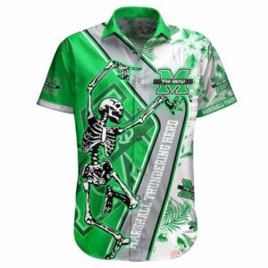 Marshall Thundering Herd Skeleton Dancing Floral Flower Tropical Hawaiian Shirt