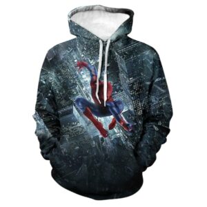 Marvel Spider Man Jump City Building All Over Print Hoodie