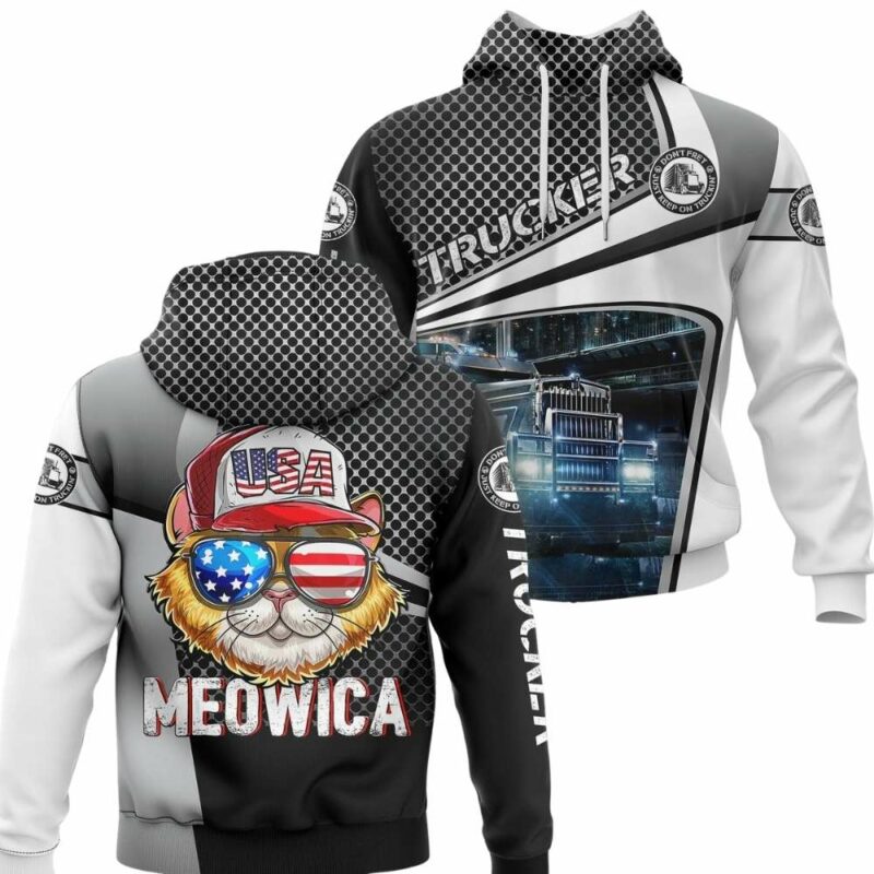 Meowica American Flag Cat 4Th Of July Trucker Hat 3D Hoodie 1