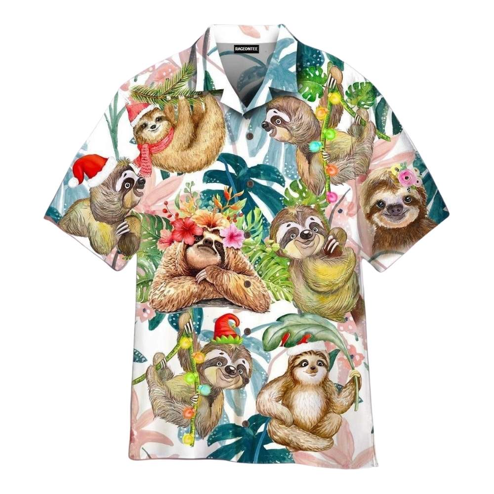 Merry christmas with happy sloth hawaiian shirt 1