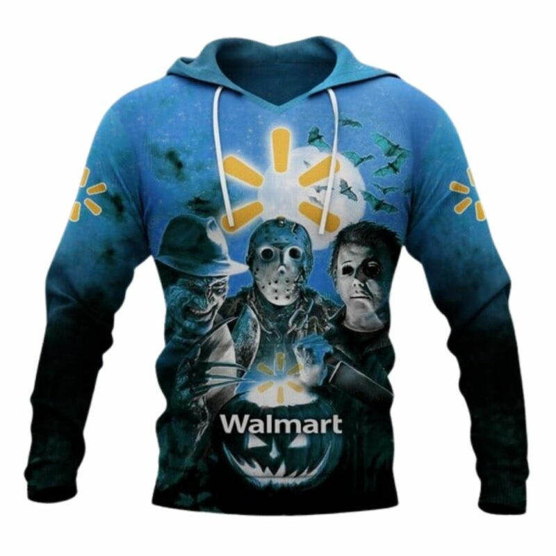 Michael myers with friends horror with logo walmart halloween 3d hoodie 1