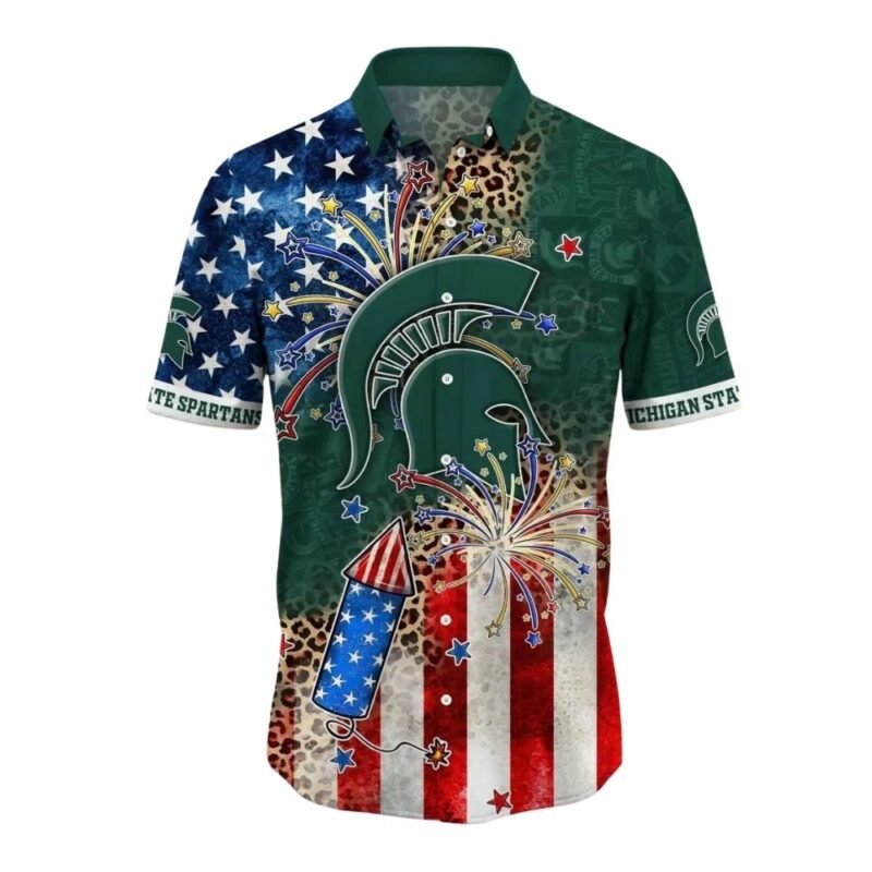 Michigan state with flag american and firework for 4th of july hawaiian shirt 1