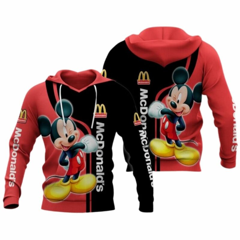 Mickey Mouse Funny With McDonalds Black And Red All Over Print Hoodie