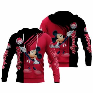 Mickey Mouse With Wendy's Logo Black And Red All Over Print Hoodie