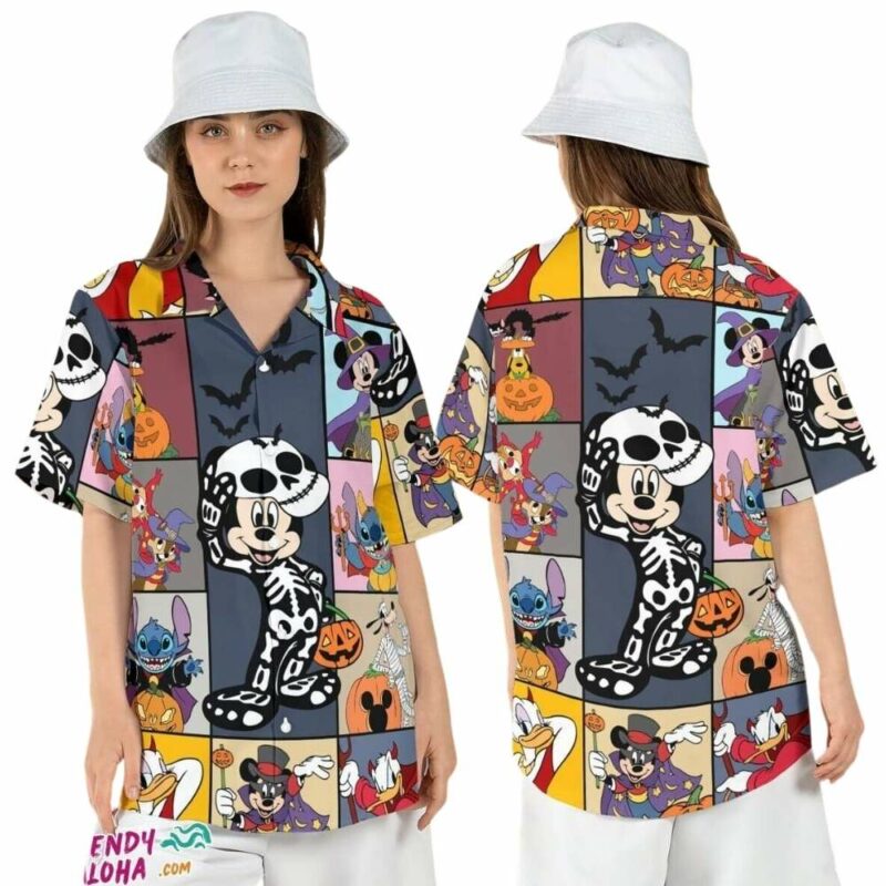 Mickey friends spooky halloween skeleton mummy vampire hawaiian shirt 1