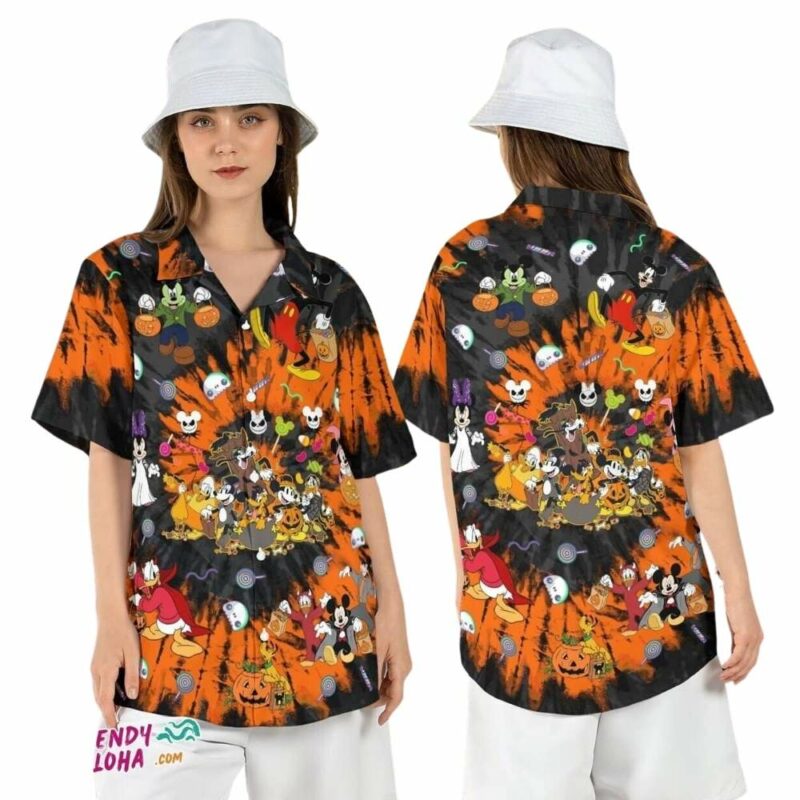 Mickey friends trick treat halloween pumpkin spooky hawaiian shirt 1
