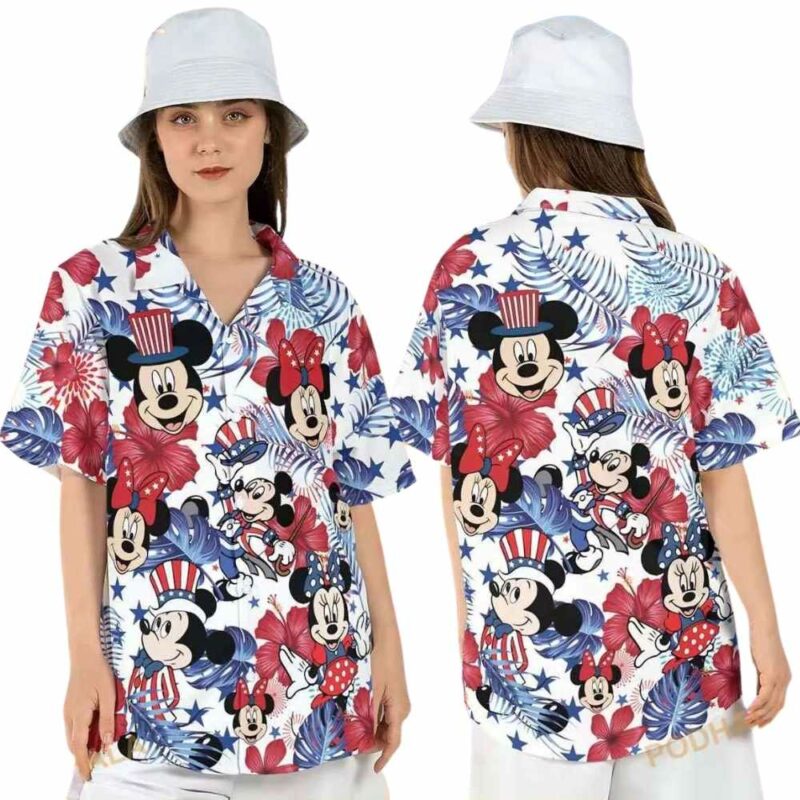 Mickey mouse firework floral tropical hawaiian shirt 1