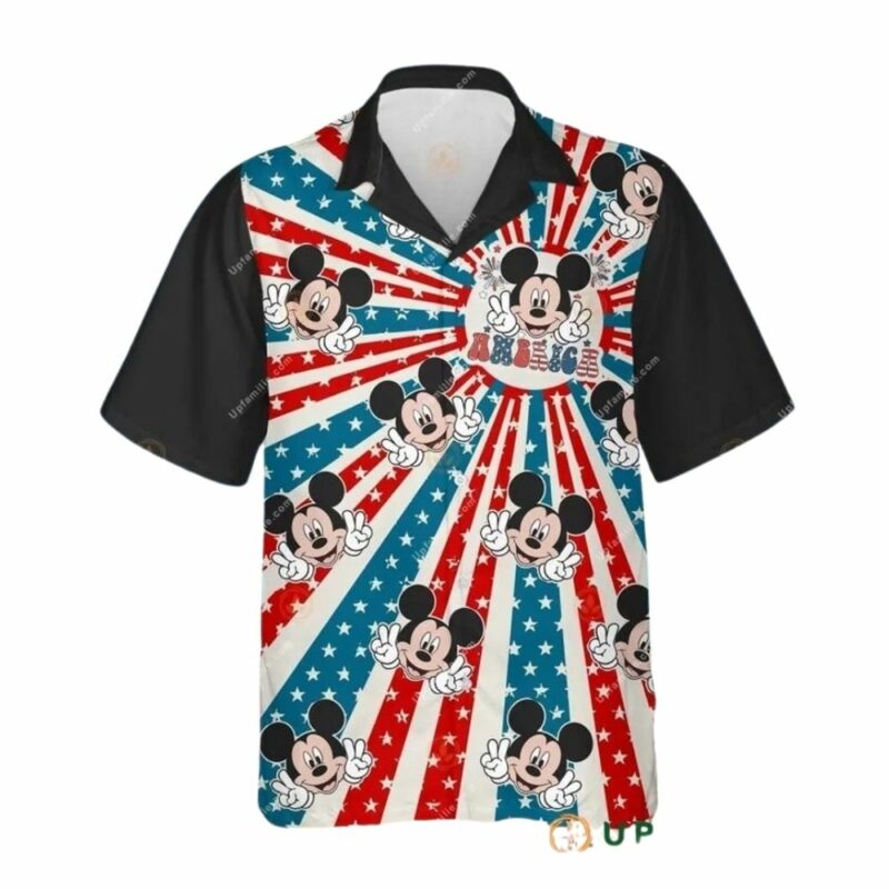 Mickey mouse hi american flag for 4th of july hawaiian shirt 1