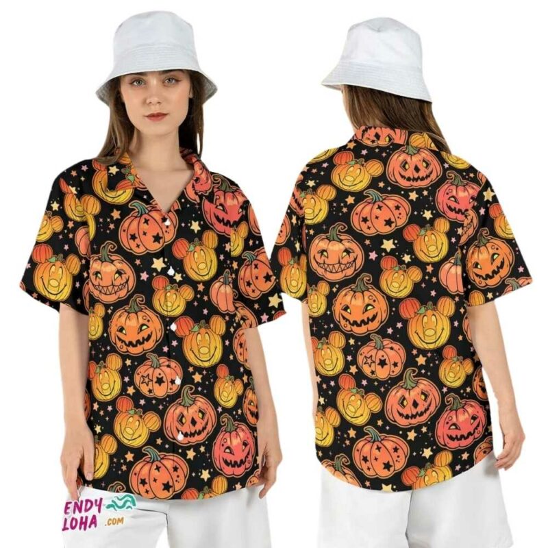 Mickey mouse pumpkin halloween disneyland trick or treat hawaiian shirt 1