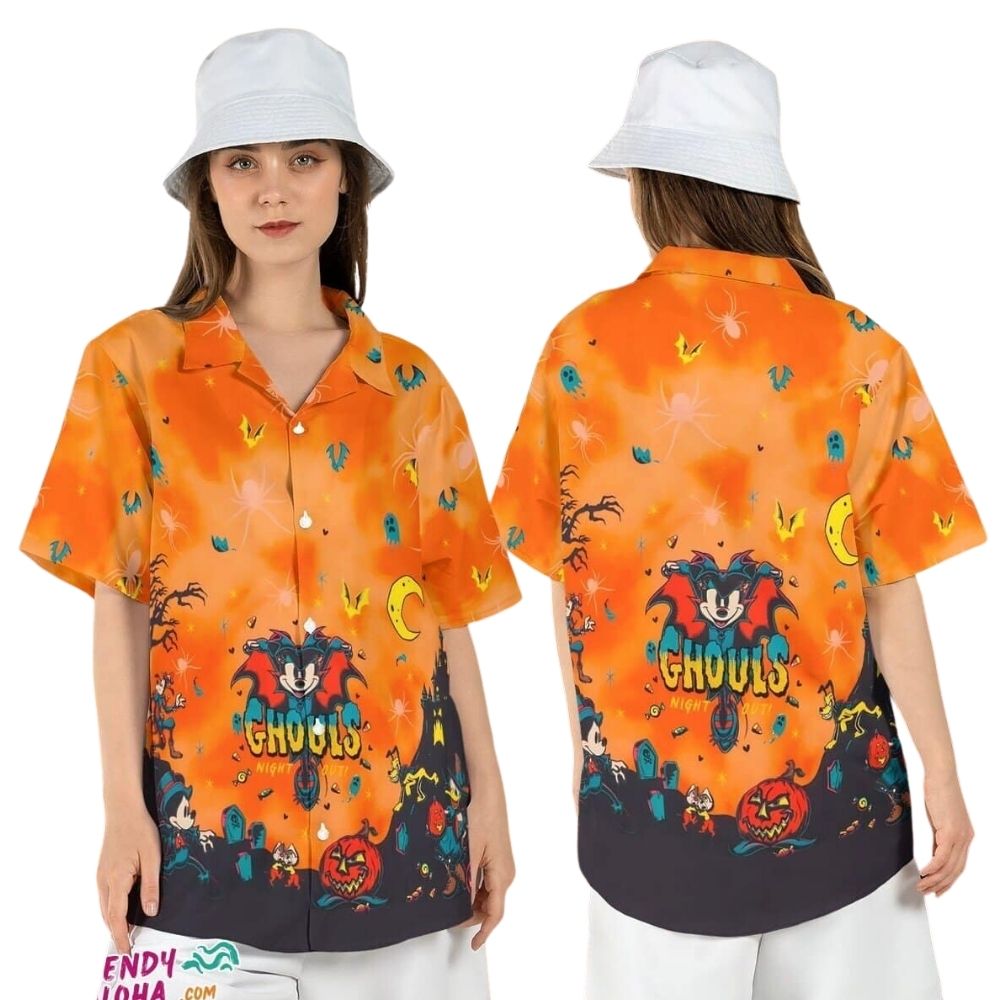 Minnie ghouls night ghost out halloween trick treat hawaiian shirt 1
