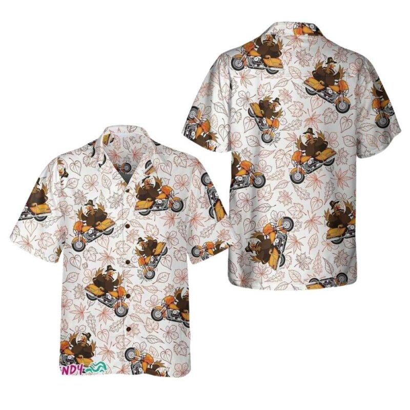 Motorcycle turkey thanksgiving fun hawaiian shirt 1