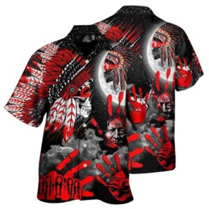 Native American Halloween Red Skull Moon Night Hawaiian Shirt
