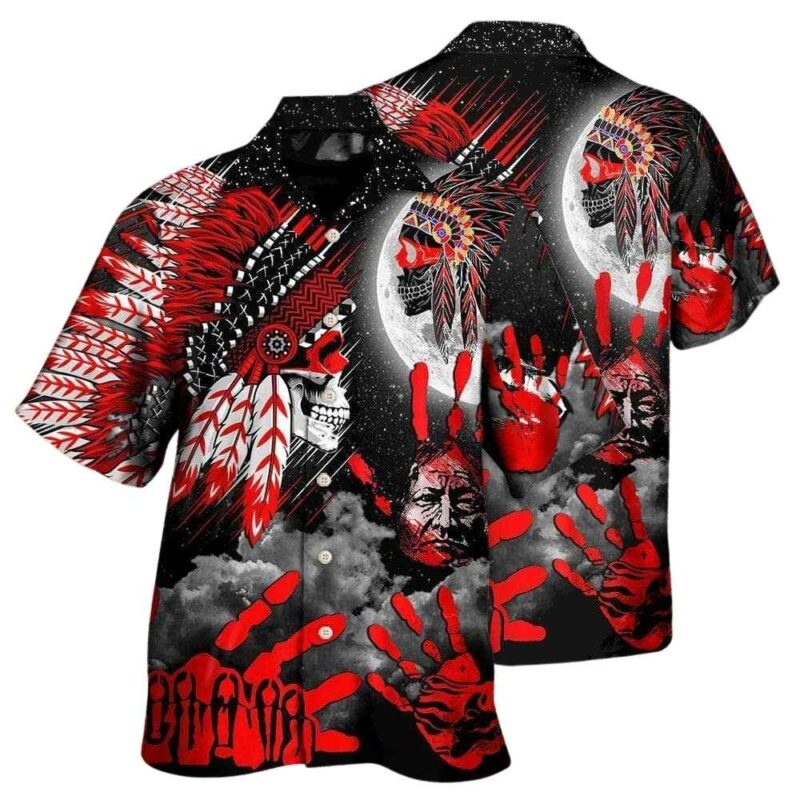 Native american halloween red skull moon night hawaiian shirt 1