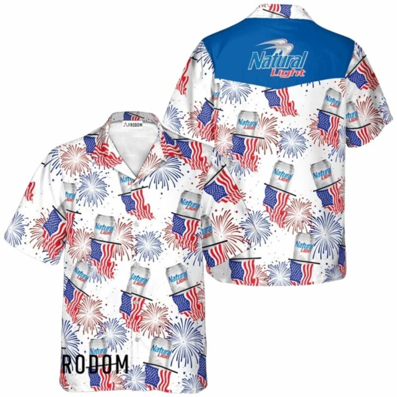 Natural light american flag fireworks hawaiian shirt 1 1
